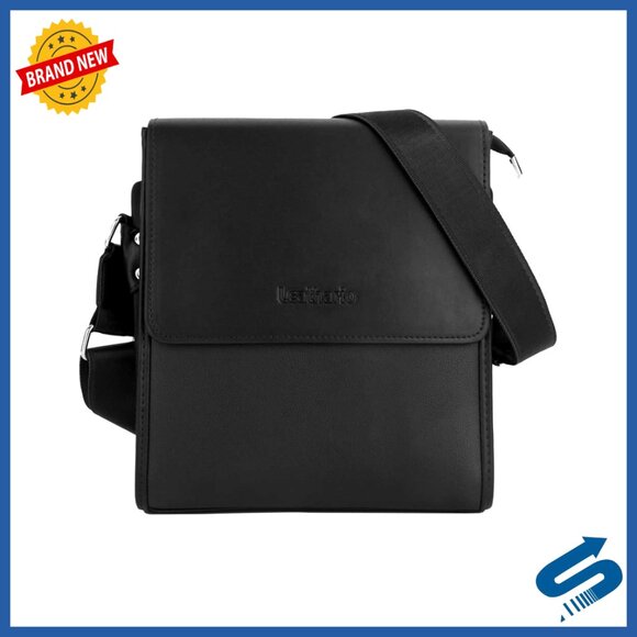 Vegan Leather Crossbody Messenger Bag for Men Work Travel Daily